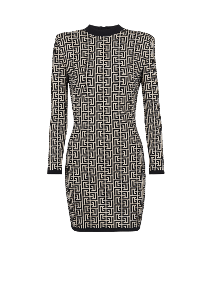 Short bicolor jacquard dress with Balmain monogram