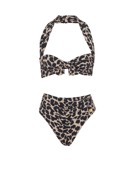 Two-piece leopard pattern swimsuit