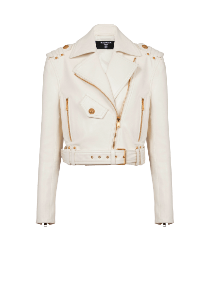 Zipped leather biker jacket