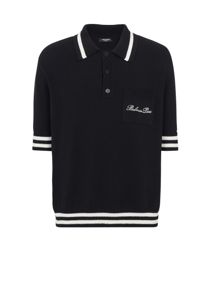 Wool polo shirt with Balmain Signature embroidery