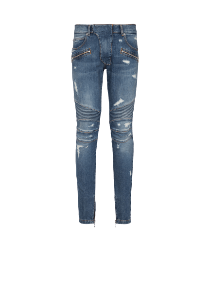 Biker jeans in faded denim