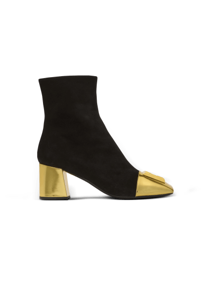 Edna ankle boots in suede and mirrored leather