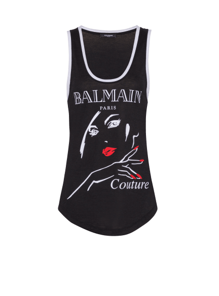 Flocked relaxed tank top with Balmain Beauty print