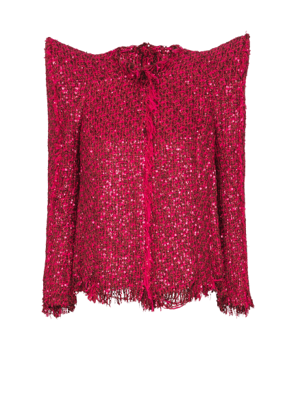 Edge-to-edge sequin tweed jacket