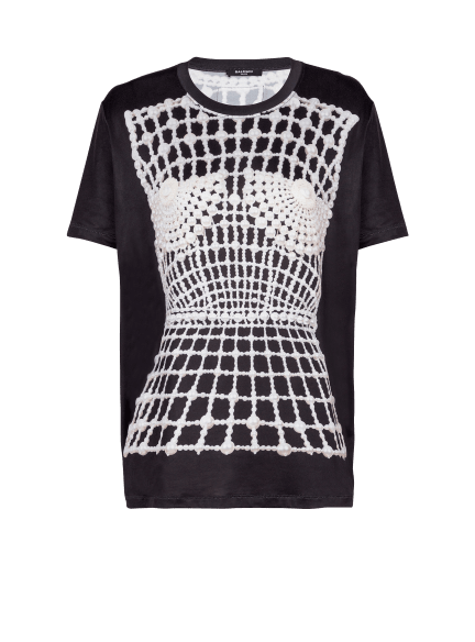 Loose T-shirt with faux embroidery print