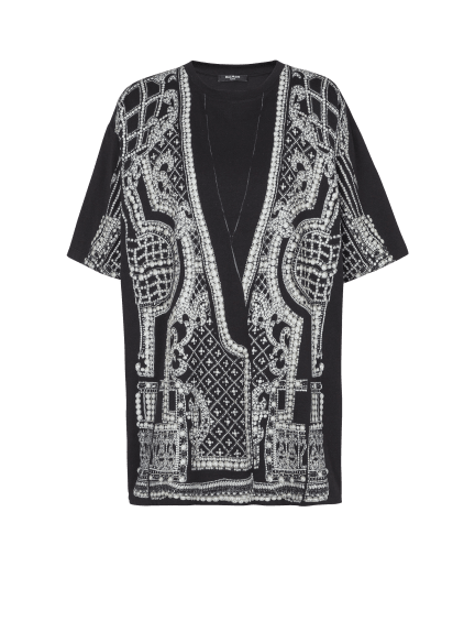 T-shirt à imprimé trompe-l'œil brodé