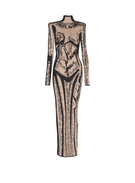 Robe longue en maille à motif trompe-l’œil Corps