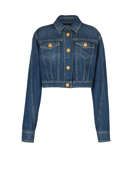 Cropped faded denim jacket