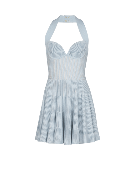 Textured knit halterneck A-line dress
