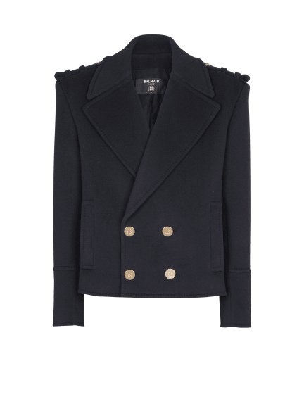 Cropped wool reefer jacket