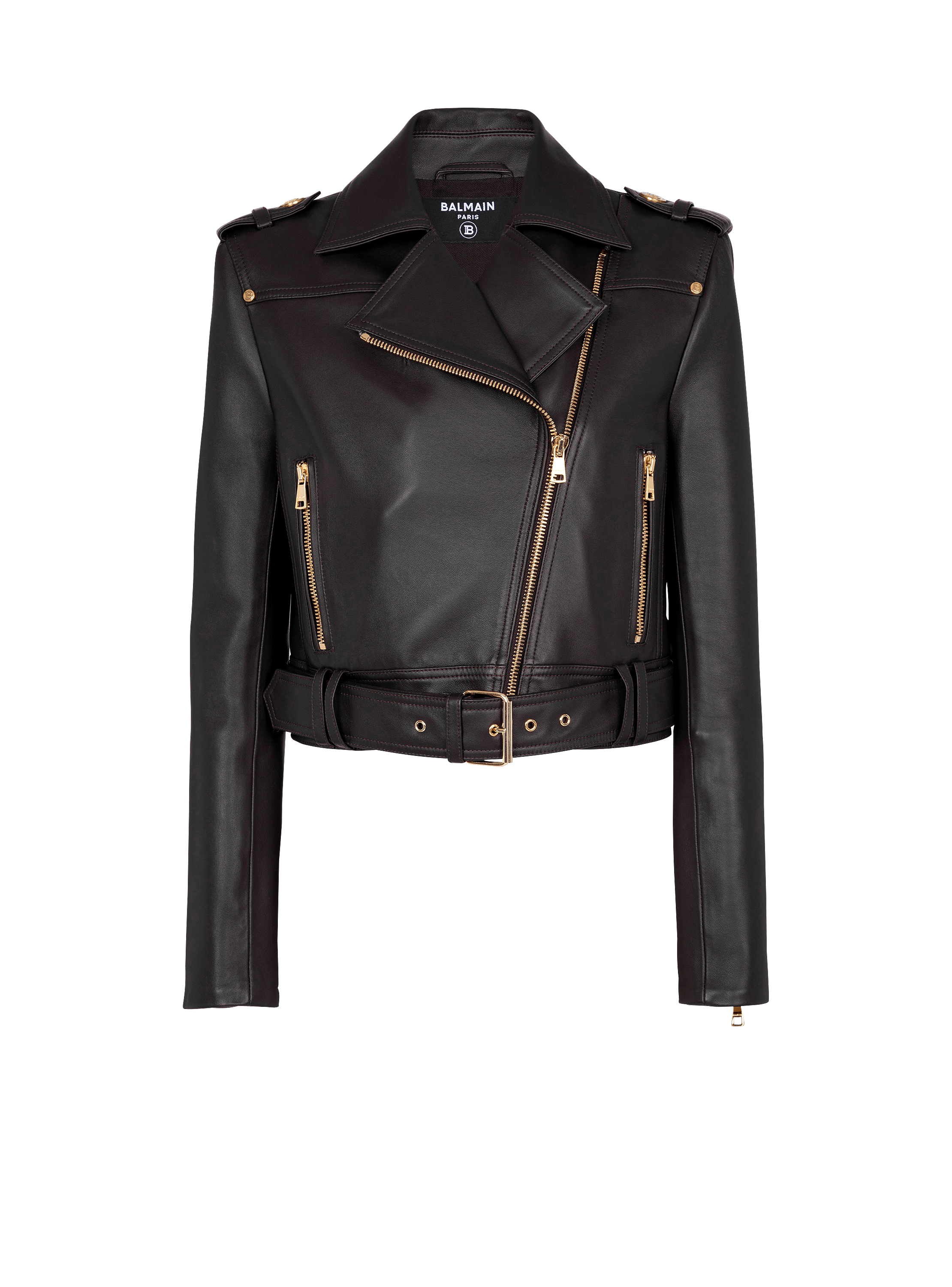 Short leather biker jacket