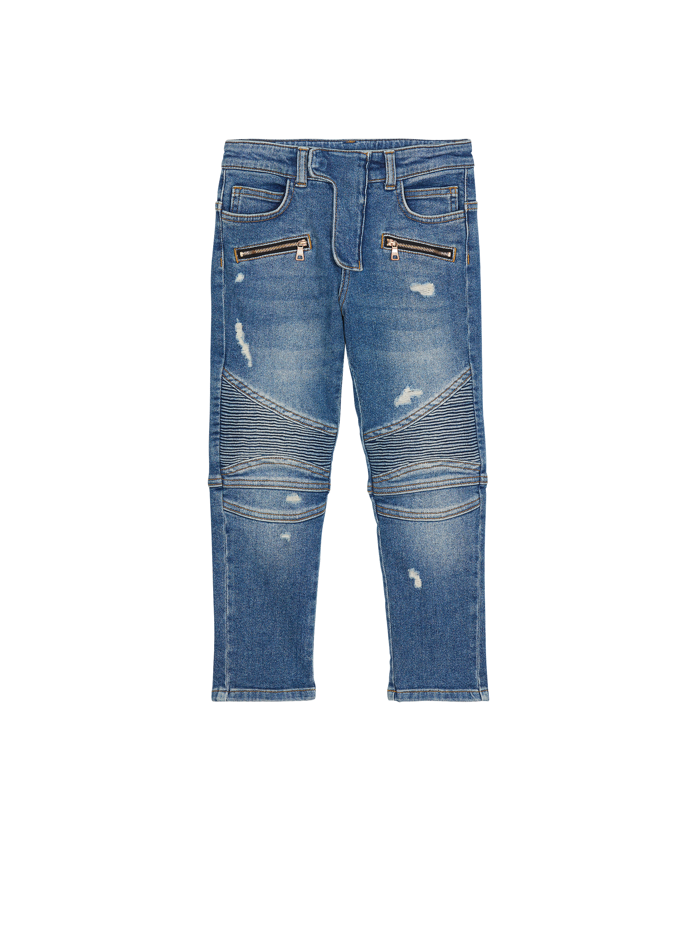 Blue denim biker jeans