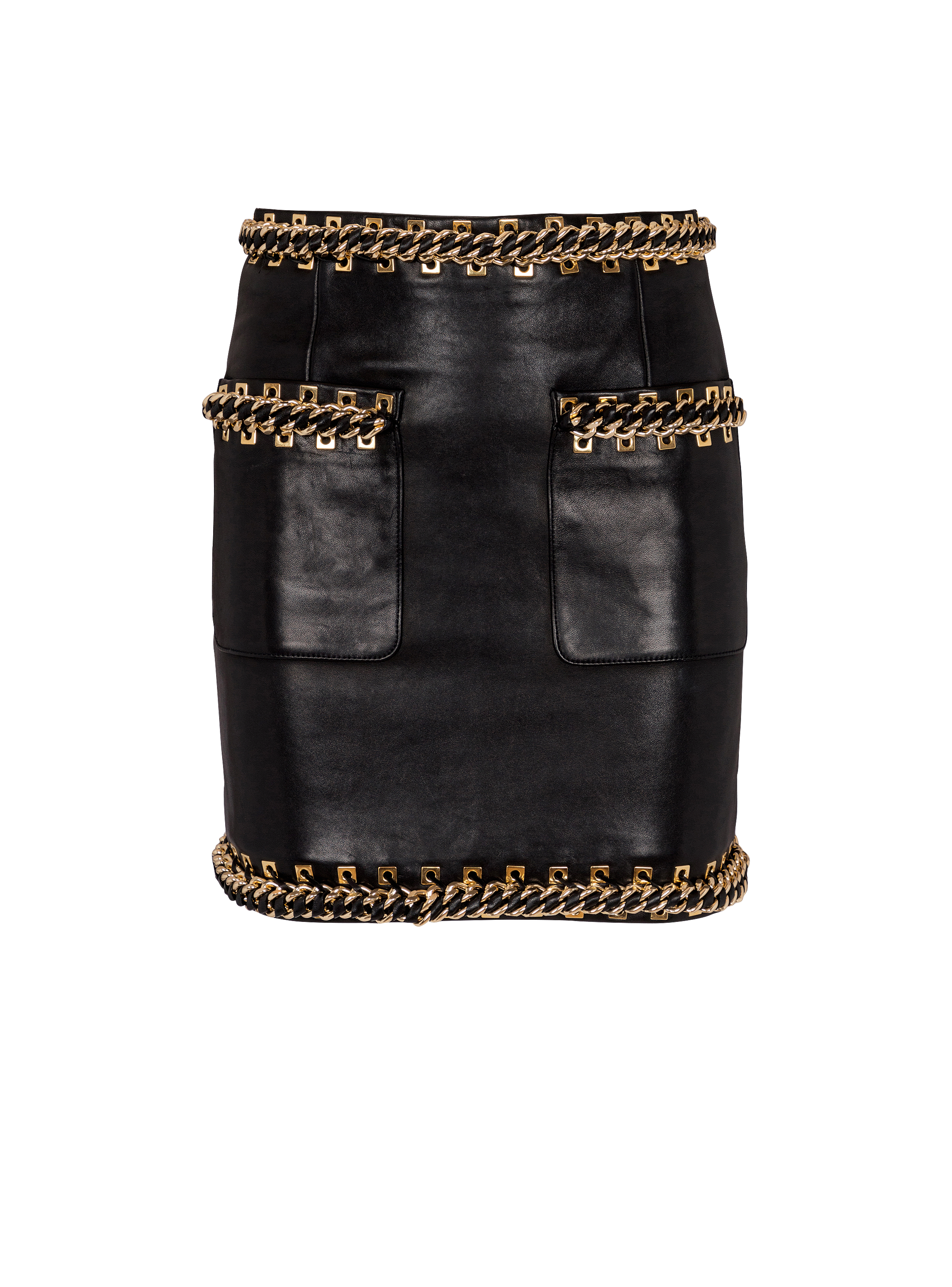 Short lambskin skirt with chains
