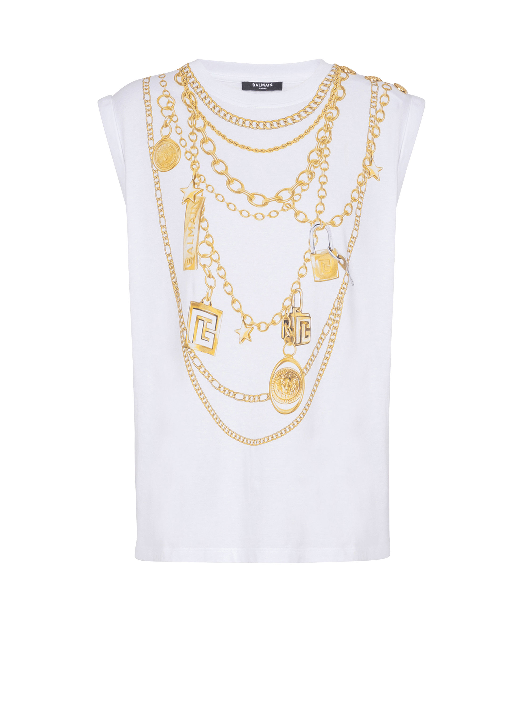 Trompe-l'œil-style Collier print vest top
