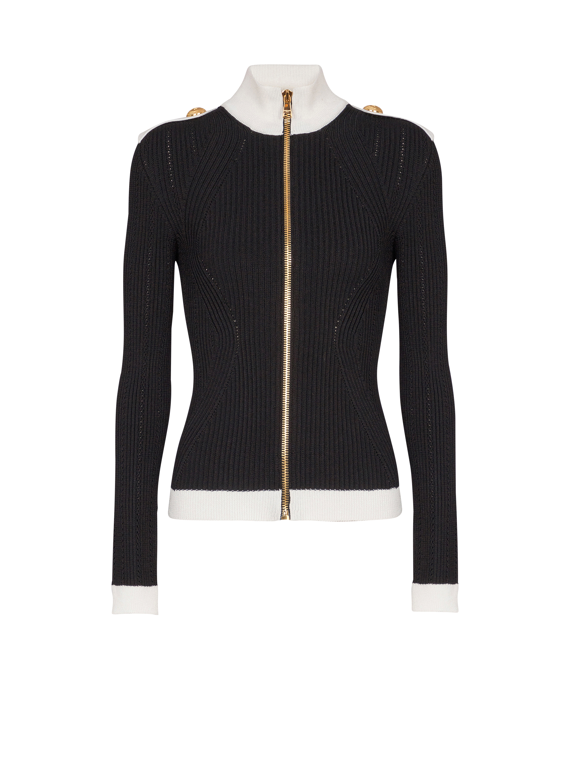 Zipped high-neck knit cardigan 