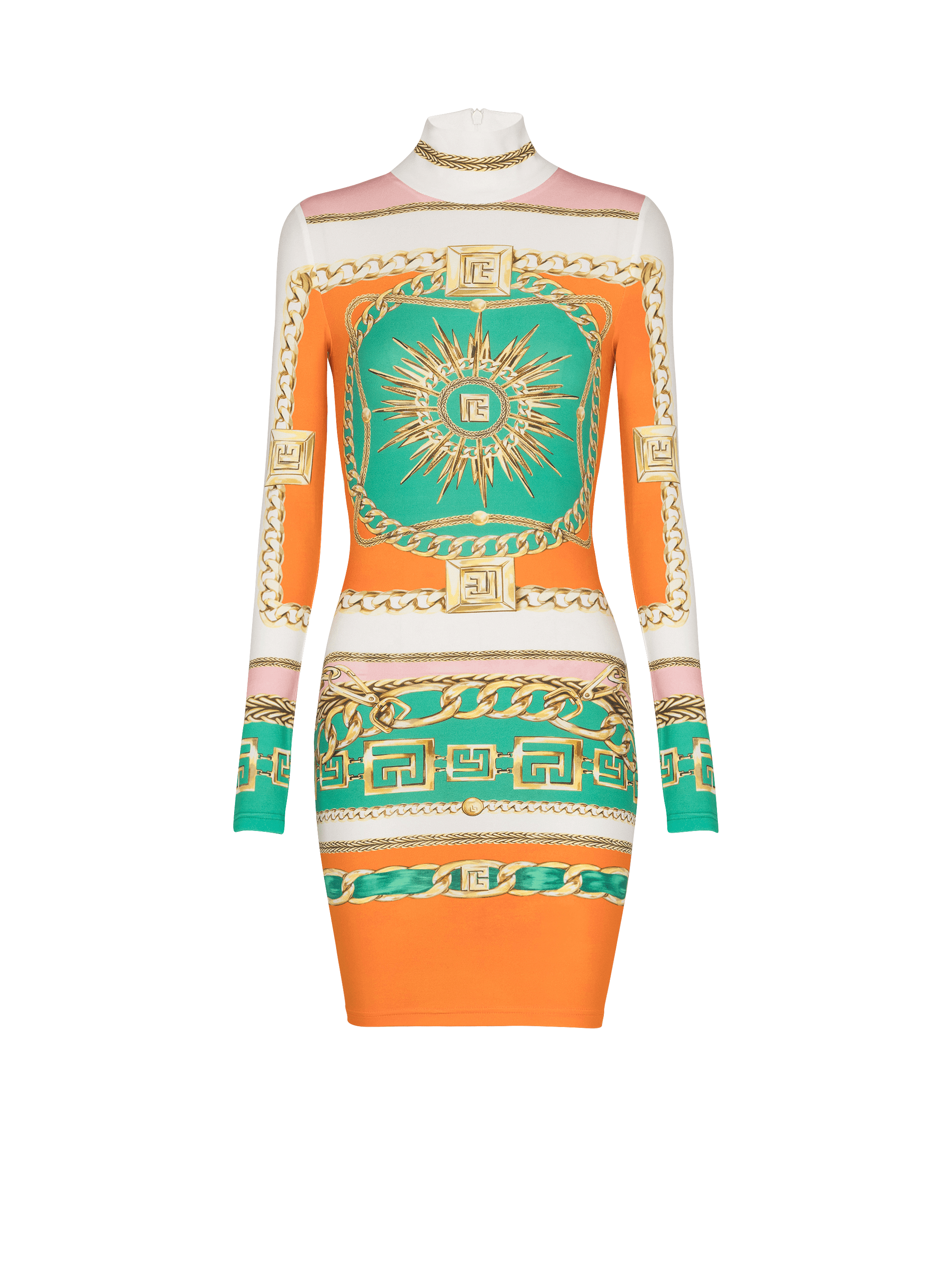 Short printed bodycon dress with Balmain Foulard pattern
