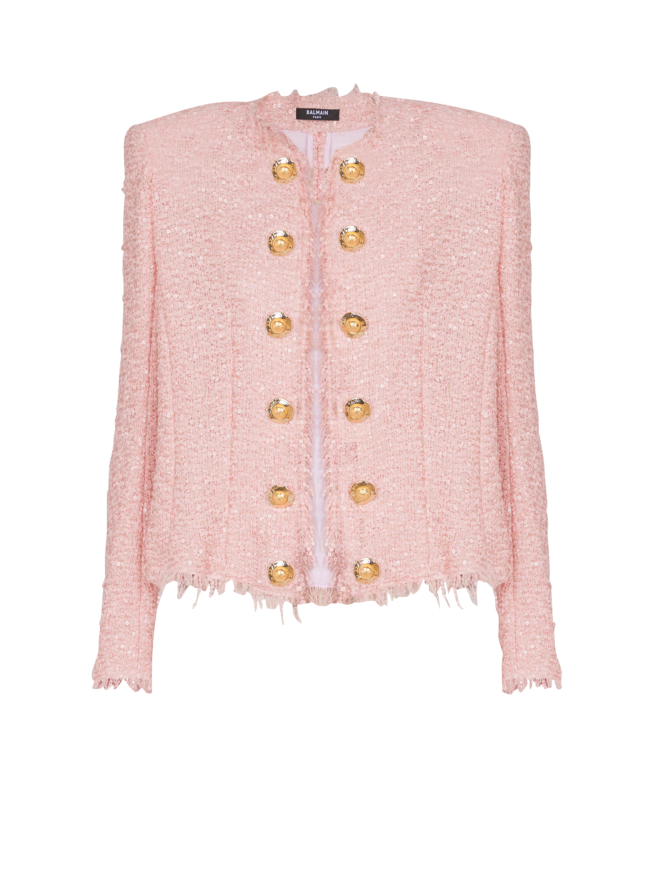 Edge-to-edge sequin tweed jacket