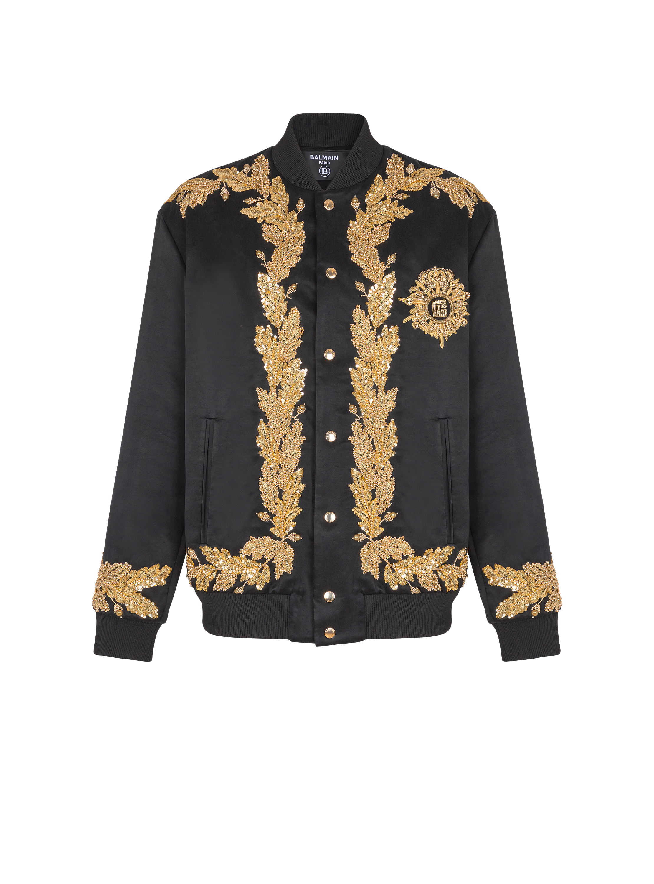 Embroidered cupro bomber jacket