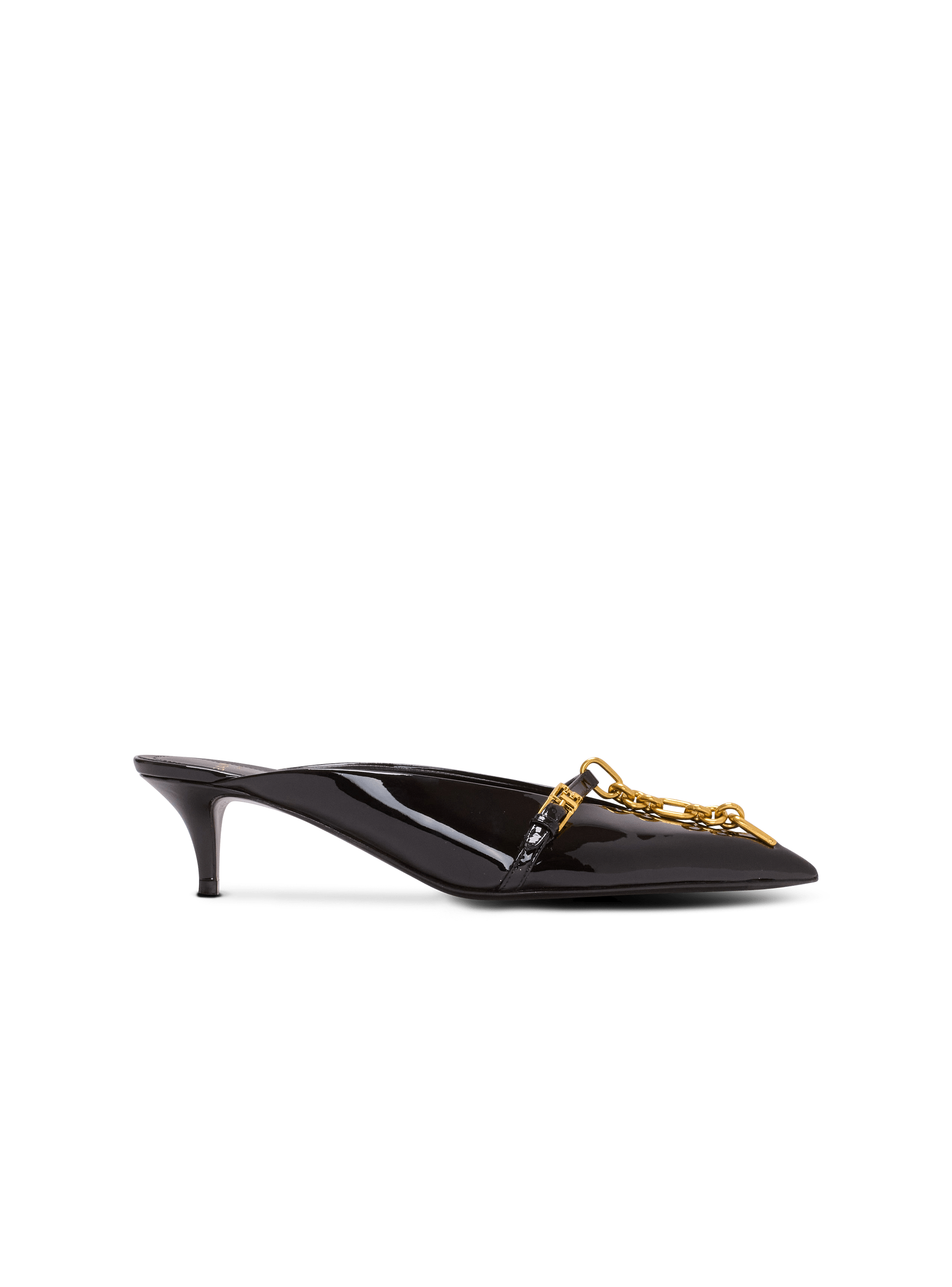 Sync patent leather mules with pointed toe
